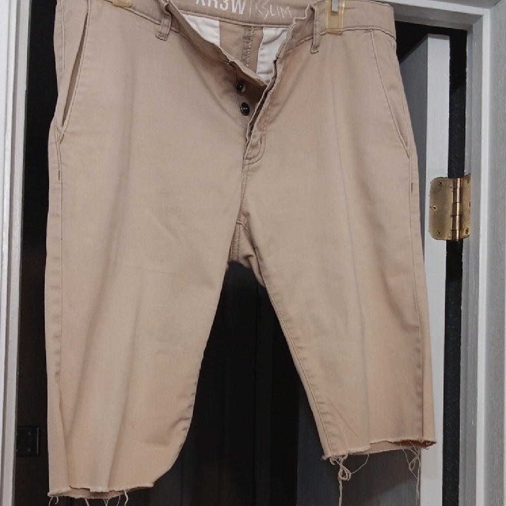 KR3W Beige Button-Fly Shorts
